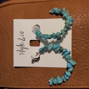 Style & Co Silver-Tone Gemstone Chip Beaded C-Hoop Earrings